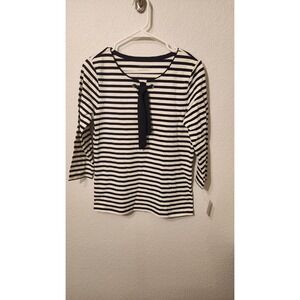 NWT Talbots Stripe Tie Neck Tee navy and white women's‎ small